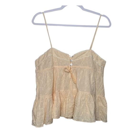 Lucca Clare Sleeveless Top Women L Peach Eyelet Ruffle Boho Floral NWT - Picture 1 of 7